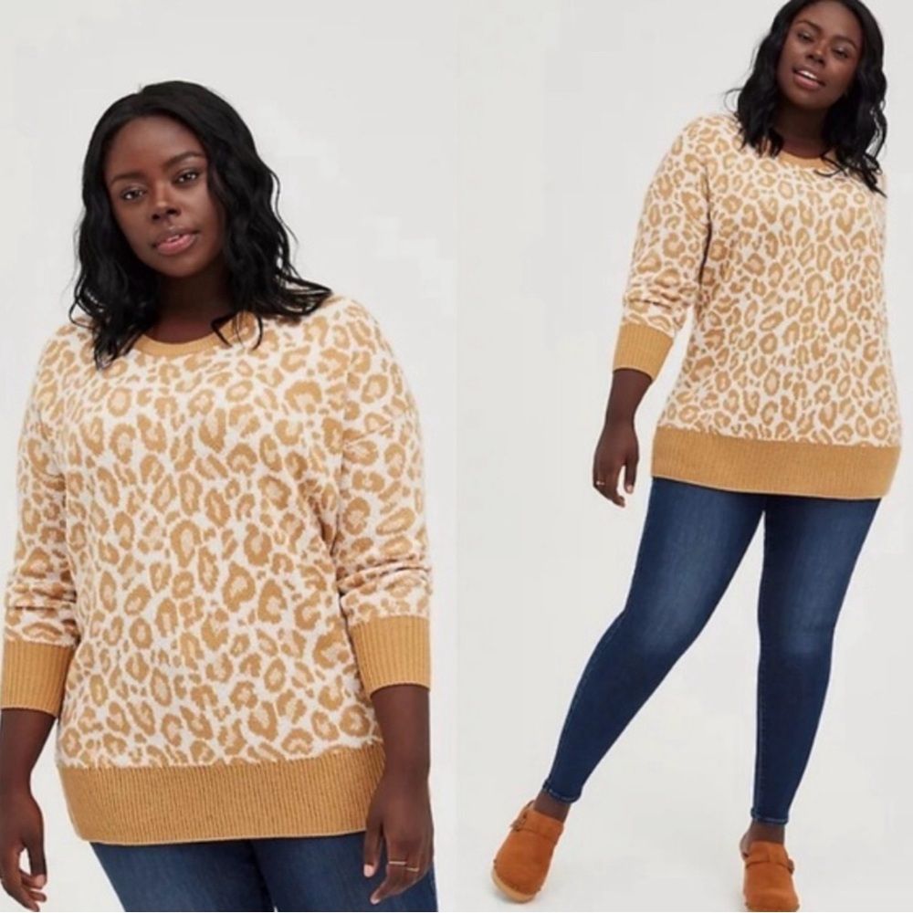Torrid Tan and Cream Leopard Print Sweater